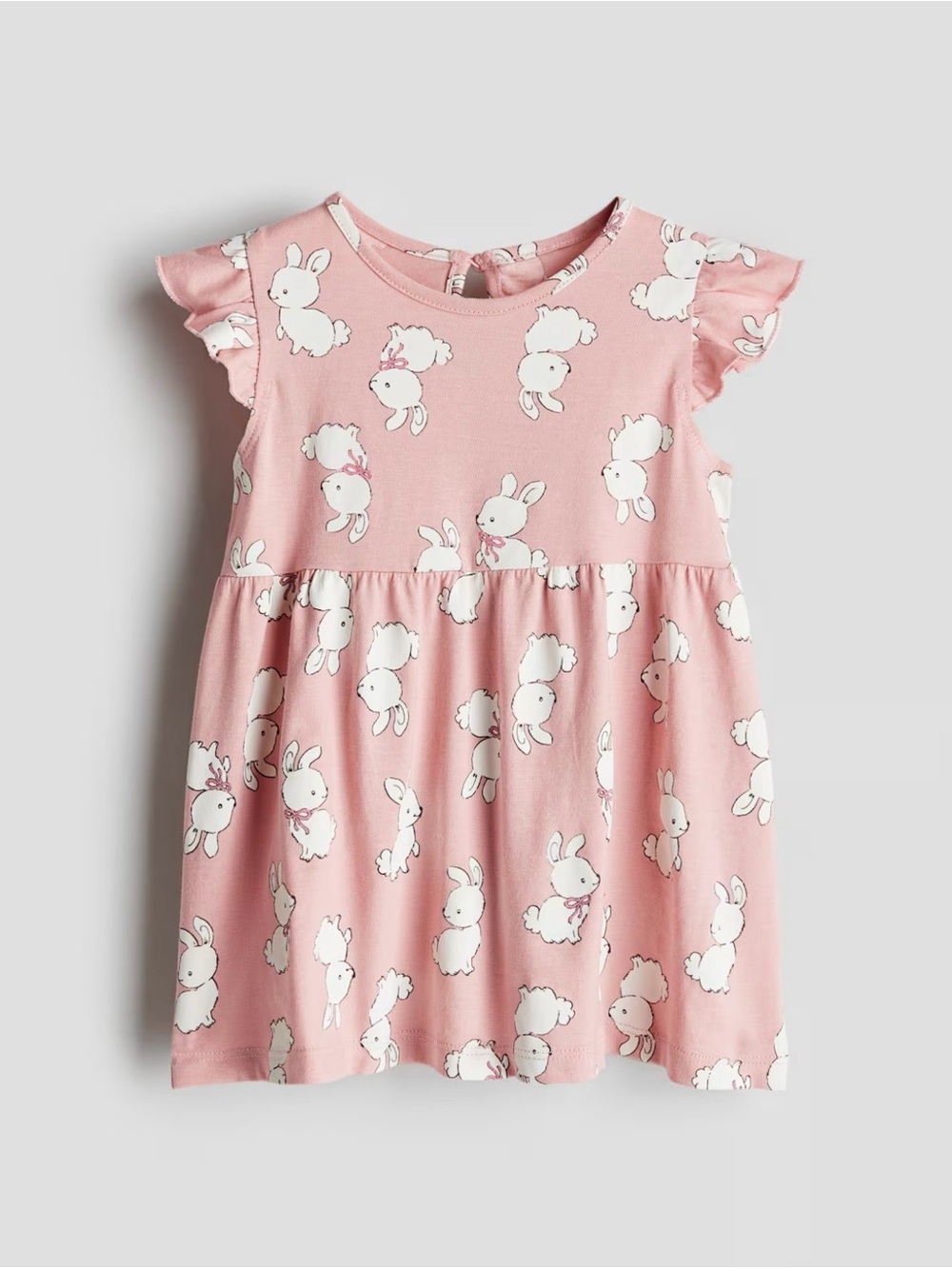 H&M Pink Bunny Print Flutter Sleeve Dress